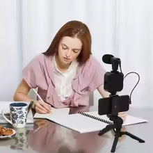 🎬 3‑in‑1 Mobile Vlogging Kit 📱 LED Light + Microphone + Tripod Stand for Content Creators ✨