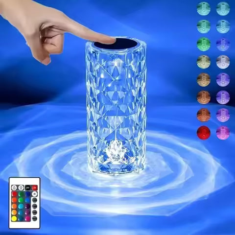 ✨ Rose Diamond Crystal LED Lamp 💎 USB Rechargeable Touch Light with Remote – Perfect for Bedroom & Gifts 🎁