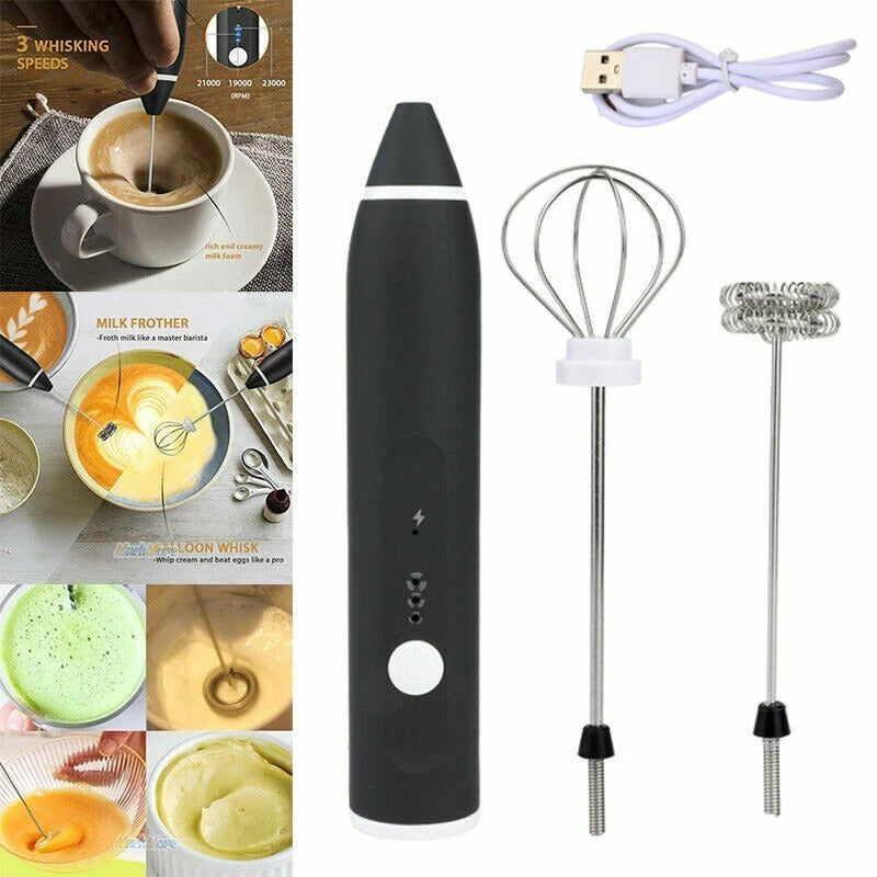 Electric Handheld Milk Frother & Whisk - Portable USB Rechargeable Foam Maker for Coffee, Matcha, and Kitchen Mixing