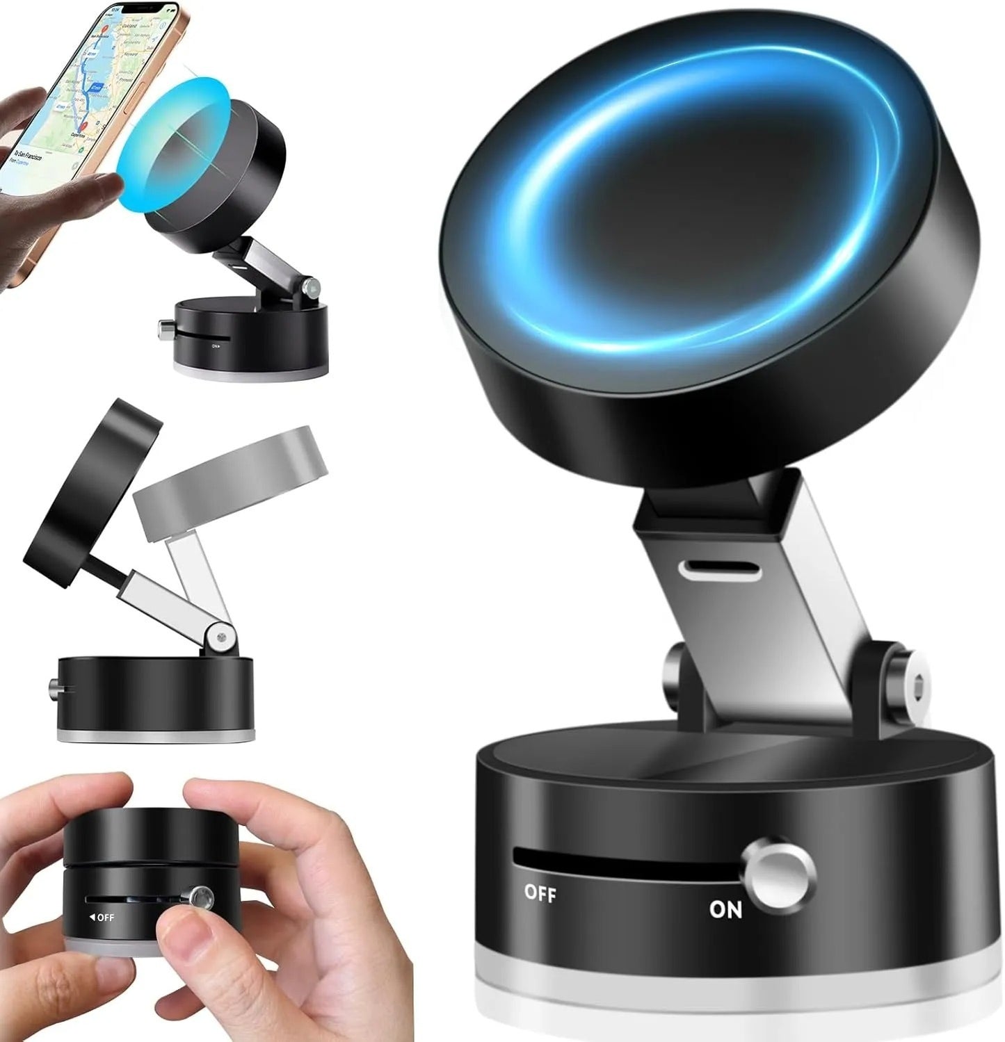Foldable Magnetic Mobile Holder for Car – Strong Magnet, 360° Rotation & Anti-Slip Base