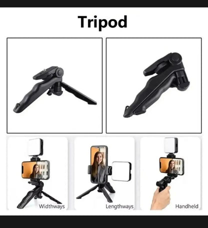 🎬 3‑in‑1 Mobile Vlogging Kit 📱 LED Light + Microphone + Tripod Stand for Content Creators ✨