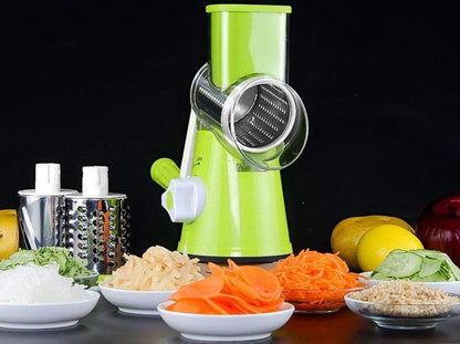 Manual Rotary Vegetable Cutter with 3 Stainless Steel Blades – Kitchen Slicer & Grater