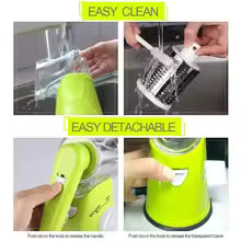 Manual Rotary Vegetable Cutter with 3 Stainless Steel Blades – Kitchen Slicer & Grater