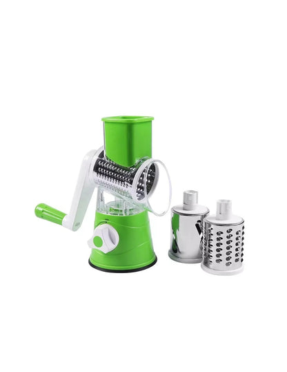 Manual Rotary Vegetable Cutter with 3 Stainless Steel Blades – Kitchen Slicer & Grater