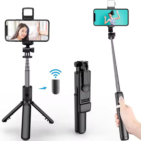 🎬 3‑in‑1 Mobile Vlogging Kit 📱 LED Light + Microphone + Tripod Stand for Content Creators ✨