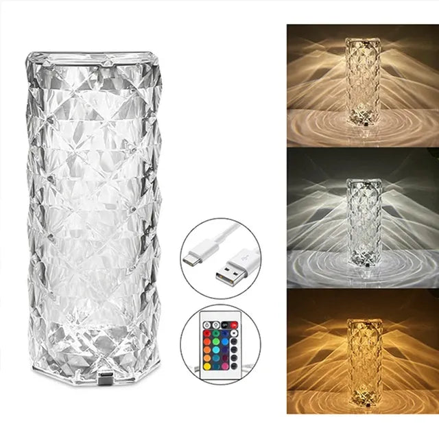 ✨ Rose Diamond Crystal LED Lamp 💎 USB Rechargeable Touch Light with Remote – Perfect for Bedroom & Gifts 🎁