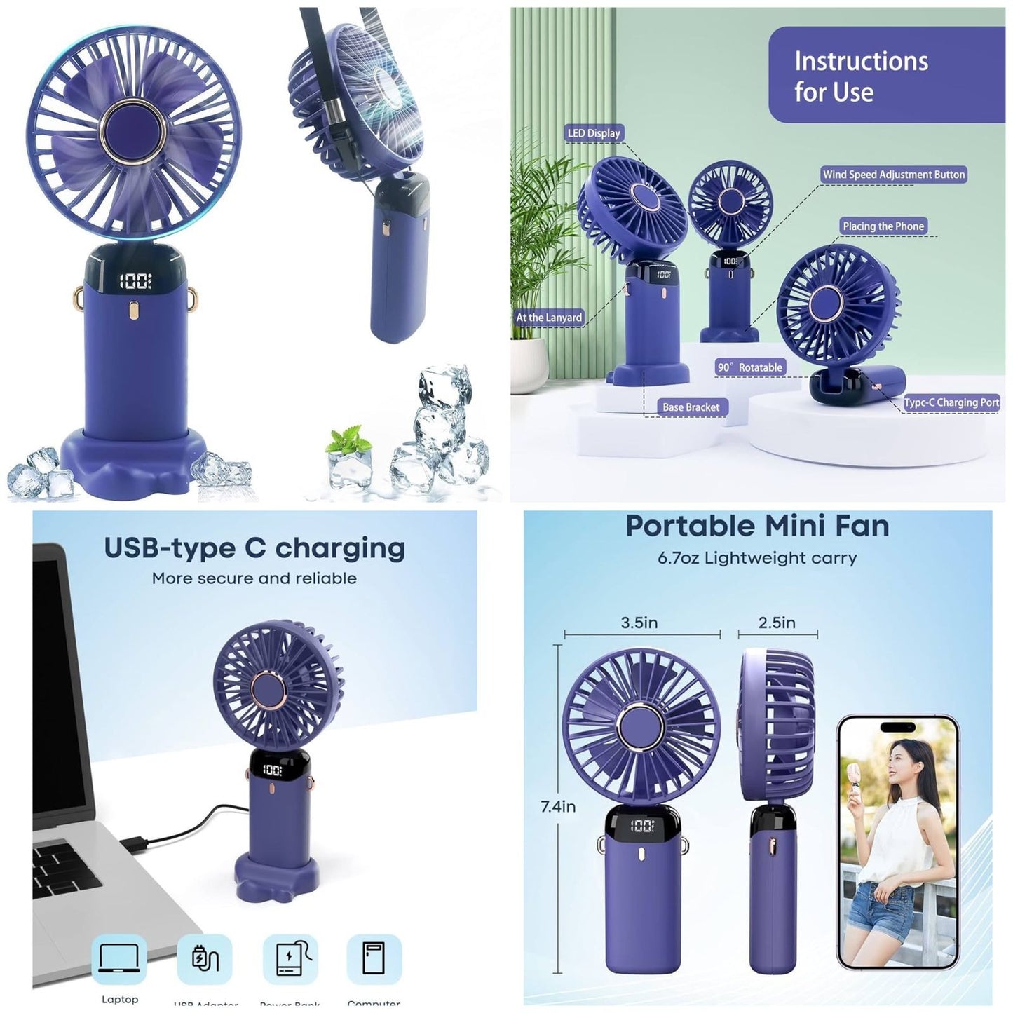 🌞 Portable Rechargeable Mini Fan ❄️ Foldable USB Cooling Fan with Battery Display – Perfect for Home & Travel 🌬️