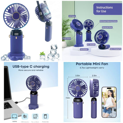 🌞 Portable Rechargeable Mini Fan ❄️ Foldable USB Cooling Fan with Battery Display – Perfect for Home & Travel 🌬️