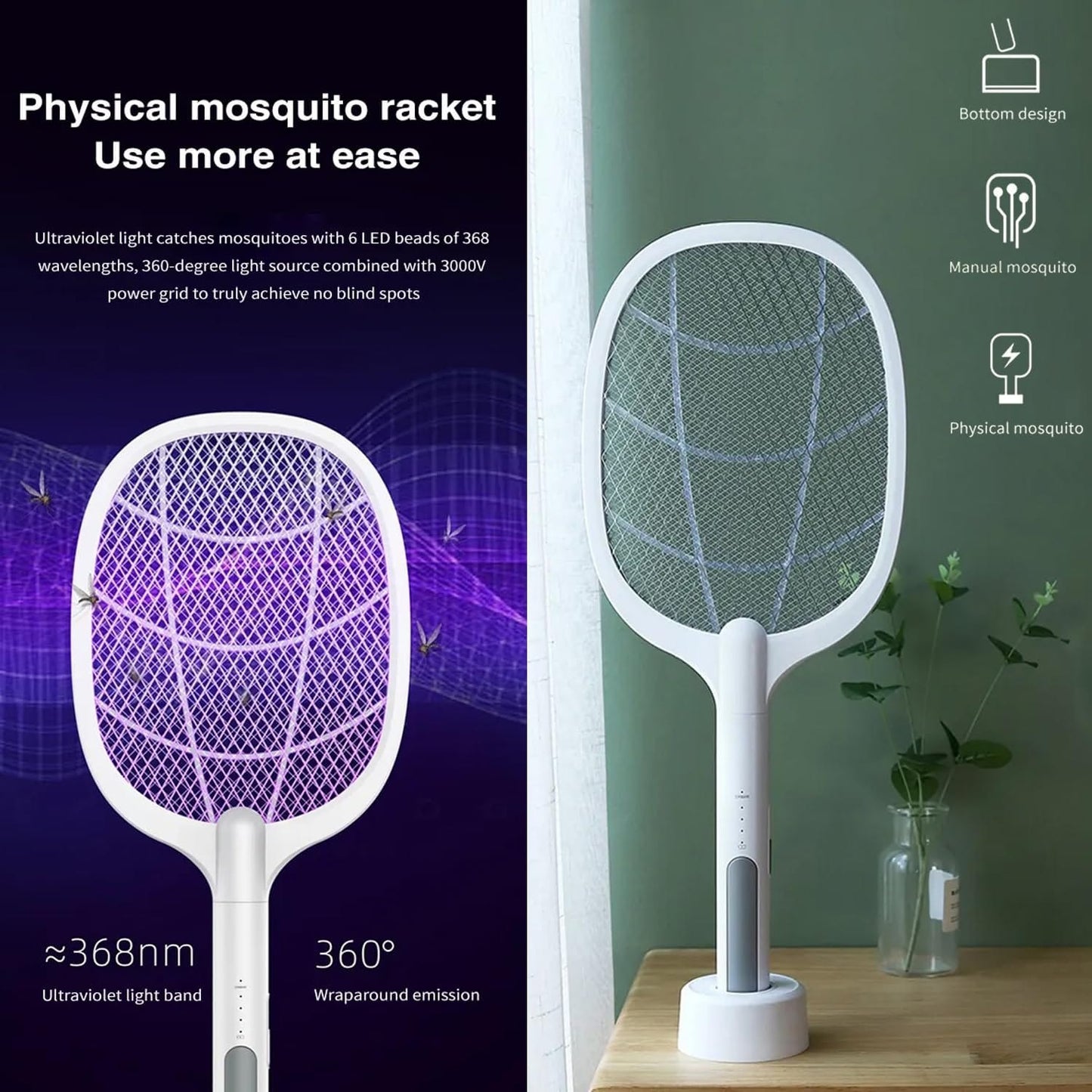 ✅ Rechargeable Electric Mosquito Killer Bat with UV Lamp – 2-in-1 Bug Zappe