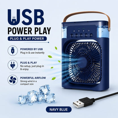 ✨ Smart Portable Air Cooler Fan 🌡️ 3-Speed Wind • 600ML Water Storage • 7-Color Night Light • Auto Timer