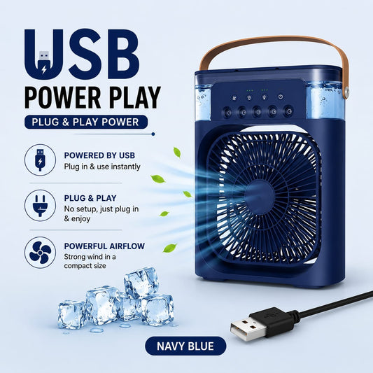 ✨ Smart Portable Air Cooler Fan 🌡️ 3-Speed Wind • 600ML Water Storage • 7-Color Night Light • Auto Timer
