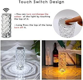 ✨ Rose Diamond Crystal LED Lamp 💎 USB Rechargeable Touch Light with Remote – Perfect for Bedroom & Gifts 🎁