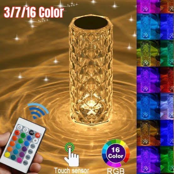 ✨ Rose Diamond Crystal LED Lamp 💎 USB Rechargeable Touch Light with Remote – Perfect for Bedroom & Gifts 🎁