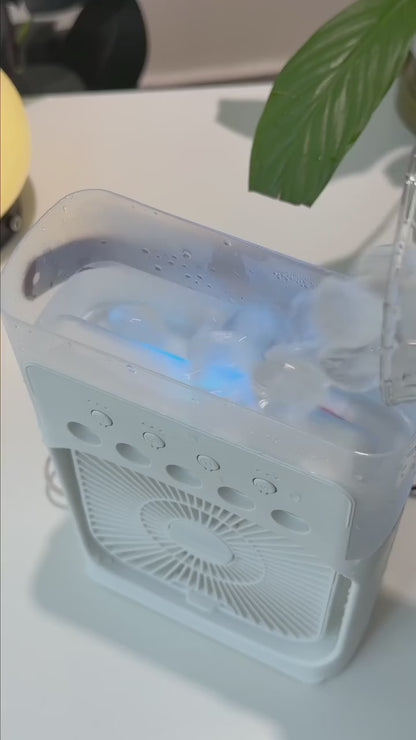 ✨ Smart Portable Air Cooler Fan 🌡️ 3-Speed Wind • 600ML Water Storage • 7-Color Night Light • Auto Timer